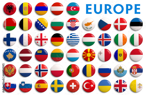 Europe counties flags - 3D realistic