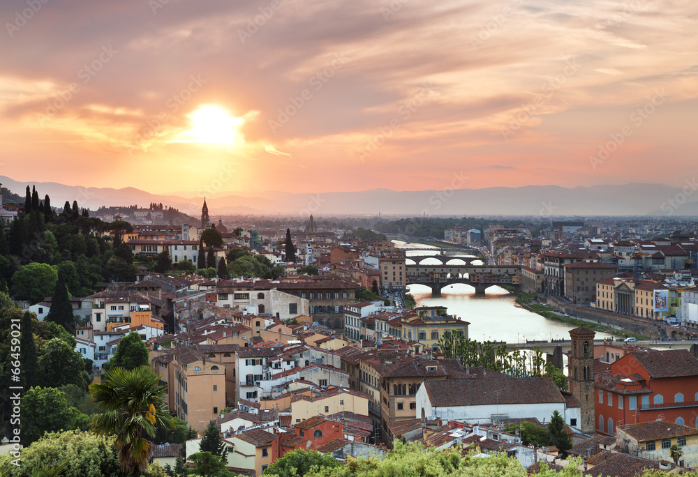 Panorama of Florence at sunset. Top view