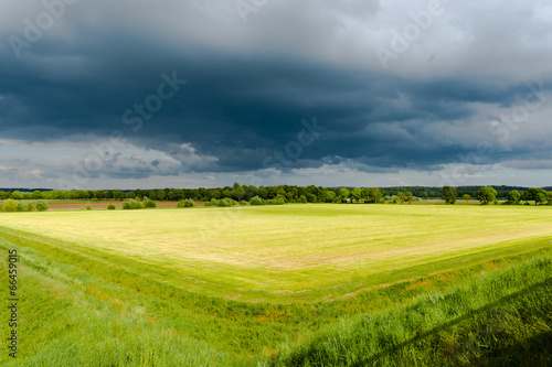 Green grassland and storm cloud