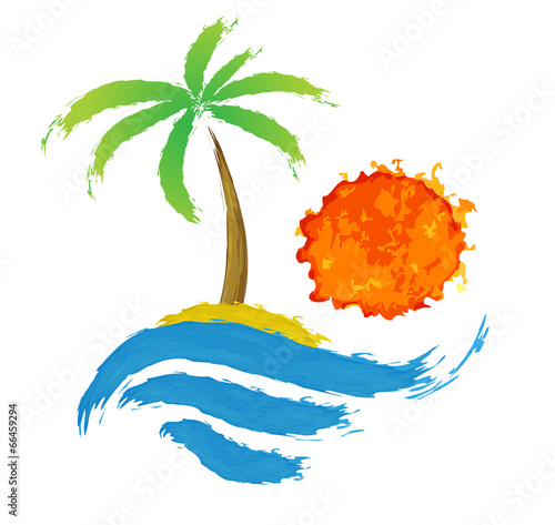 Tropical palm on island with sea.