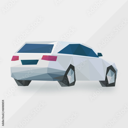 white sports car, by triangles, polygon