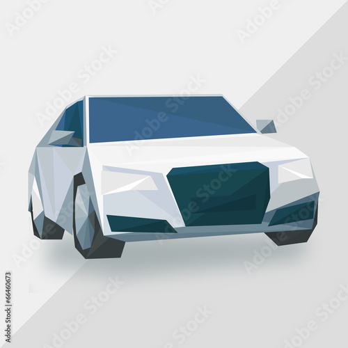white sports car, by triangles, polygon vector illustration