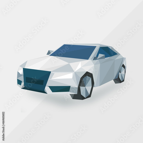 white sports car, by triangles, polygon vector illustration