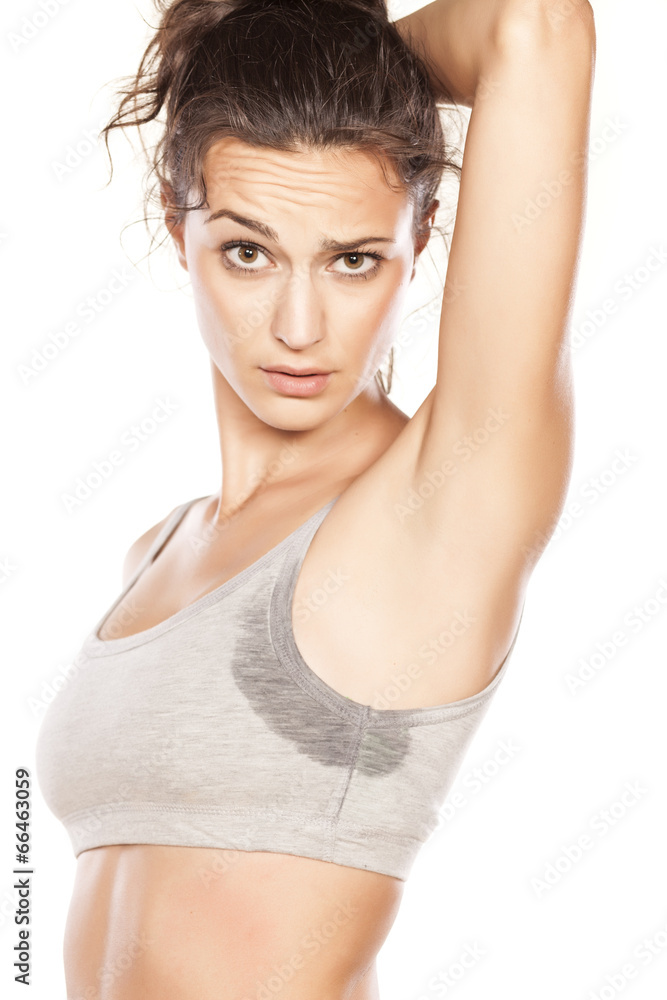 attractive girl shows off her sweaty armpits attractive girl shows off her sweaty armpits