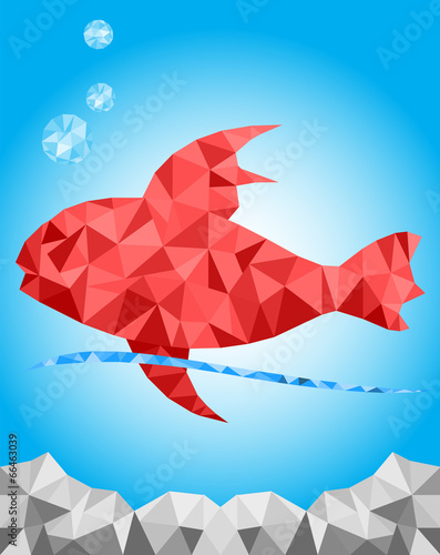 Red fish graphic in the blue underwater vector