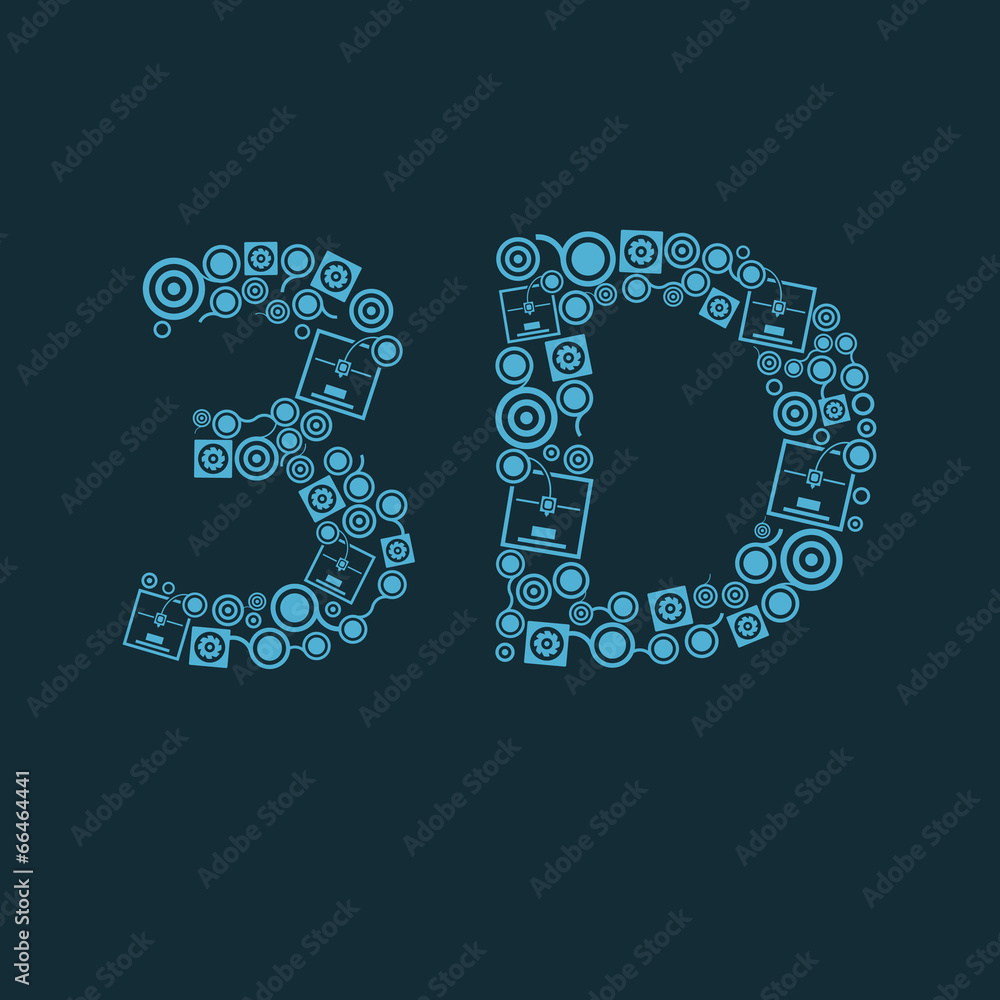 Vector blue 3d printer text icon on the dark background Vector blue 3d printer text icon on the dark background