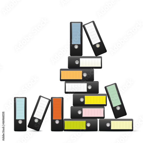 Ring binders with colored labels piled up vector ilustration.