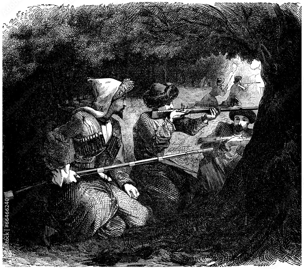 Fototapeta premium Circassian / Cherkess : Warriors / Soldiers - 19th century