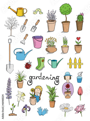 Fototapeta Naklejka Na Ścianę i Meble -  gardening color icons vector collection