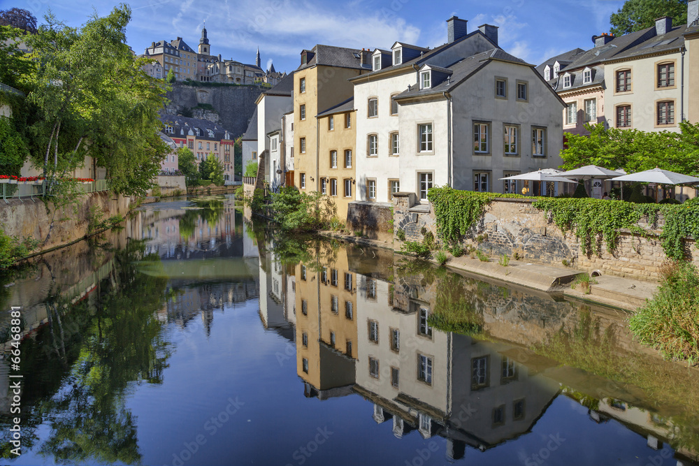 Old houses reflecting Alzette river Old houses reflecting Alzette river