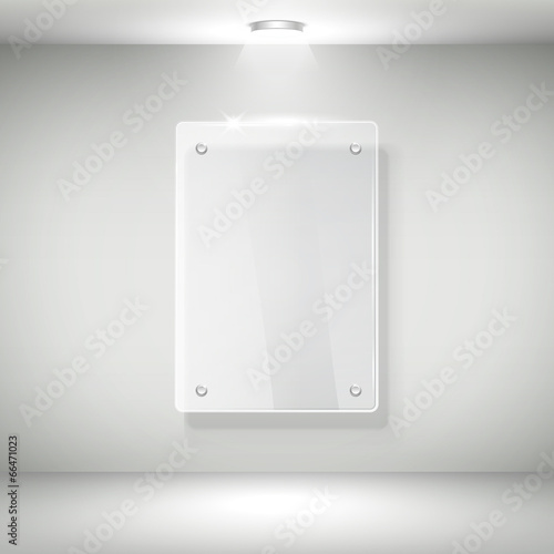 3d vector realistic glass frame on a wall