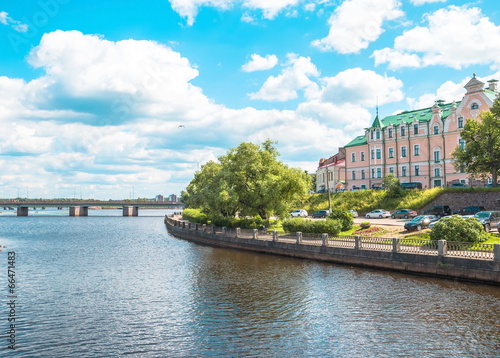 Fotografie Bridge and embankment of  ancient city of Vyborg