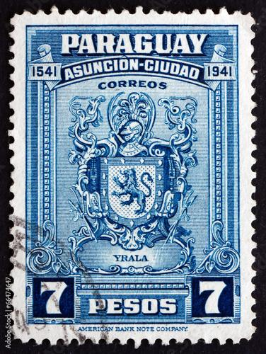 Postage stamp Paraguay 1942 Arms of Irala, Spanish Conquistador