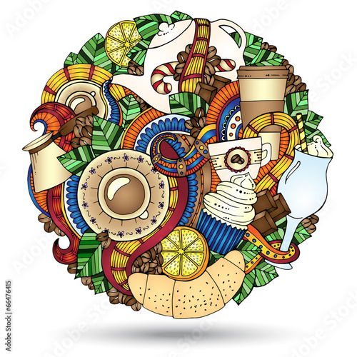 Coffee  Doodles Hand-Drawn Vector Illustration.