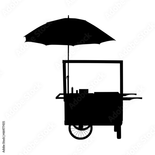 hot dog trolley wheel with umbrella silhouette
