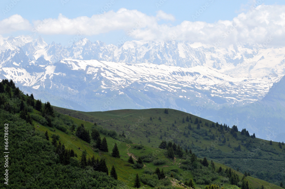 La chaîne du Mont-Blanc vue du col de Joux Plane