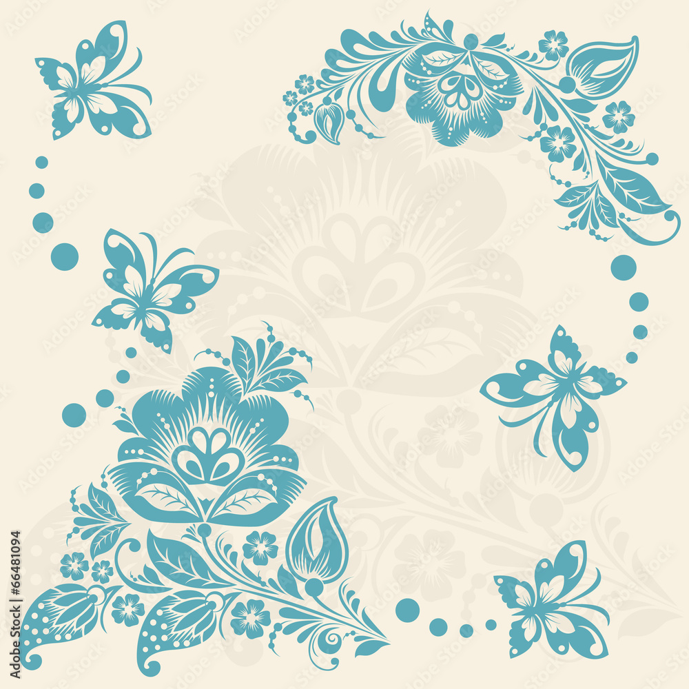 Abstract floral background with butterflies.