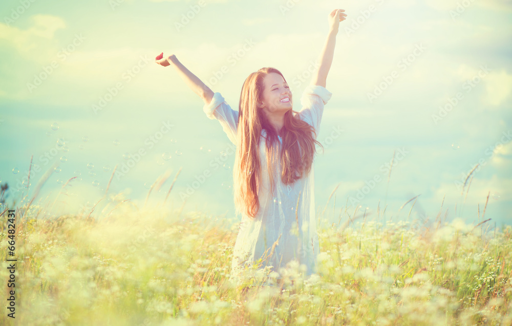 Beauty girl outdoors enjoying nature Beauty girl outdoors enjoying nature