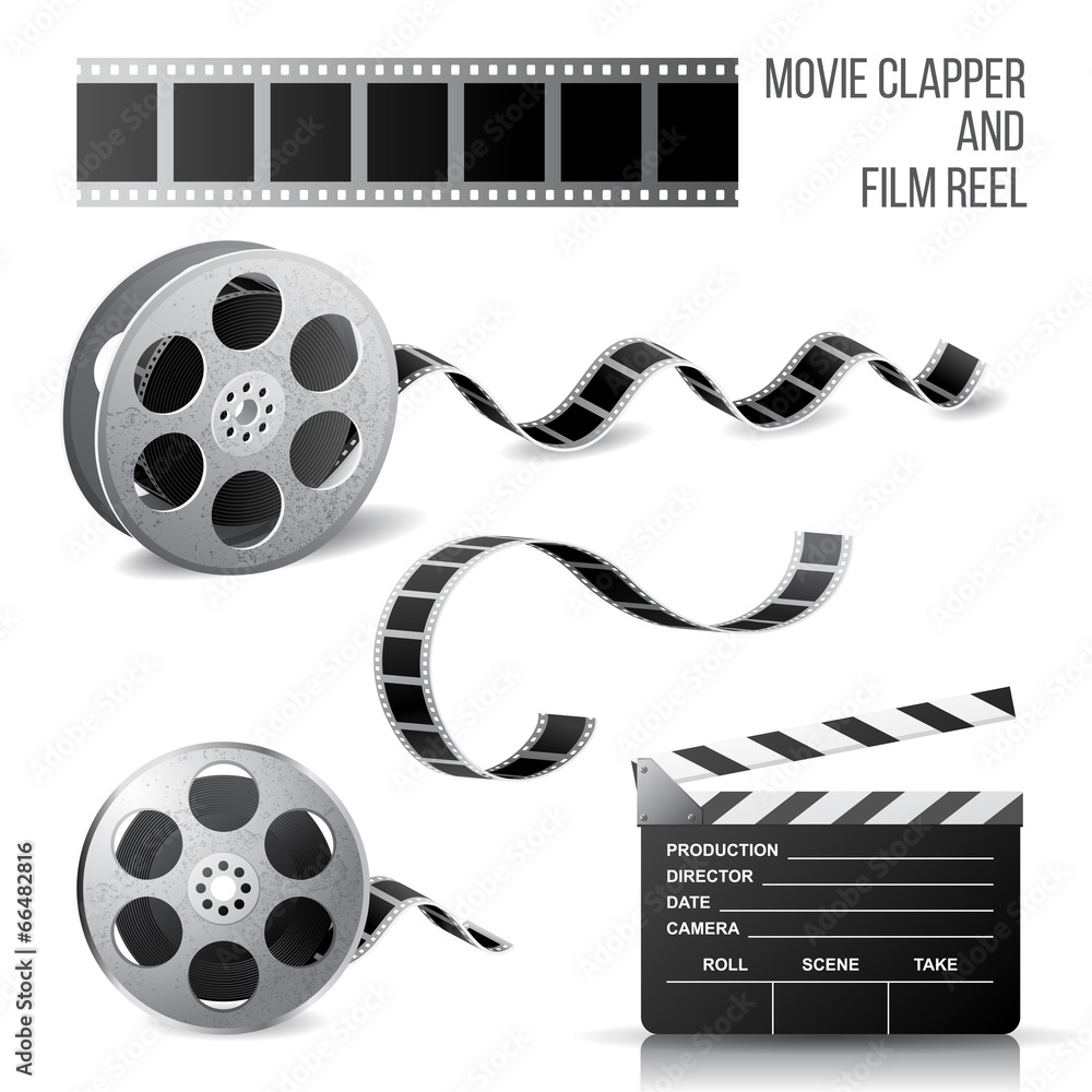 Fototapeta premium movie clapper and film reel