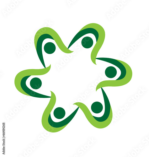 Green teamwork people logo concept icon vector