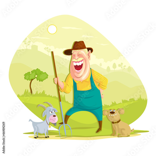 Farmer with hay fork
