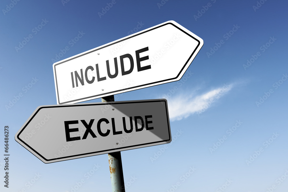 Include and Exclude directions. Opposite traffic sign. Include and Exclude directions. Opposite traffic sign.