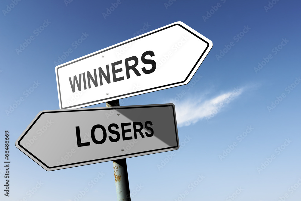 Winners and Losers directions. Opposite traffic sign. Winners and Losers directions. Opposite traffic sign.