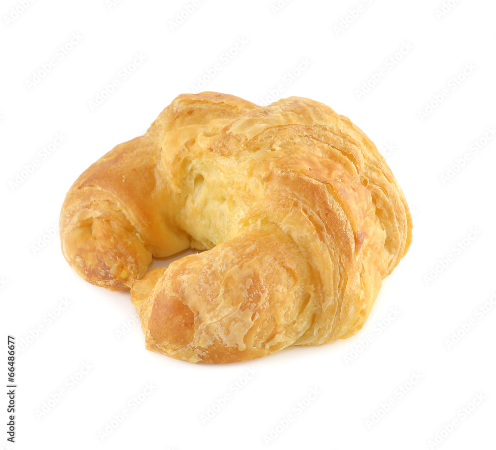 Fresh and tasty croissant on white background