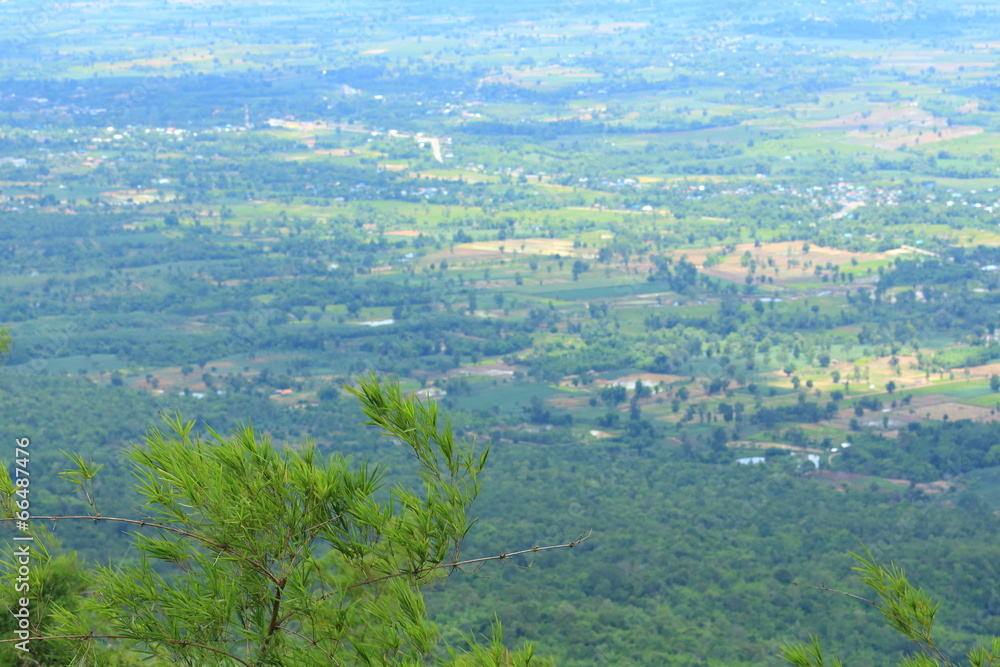 Fototapeta premium View of the Fields and Mountains of Thailand from Top of the Mountain.