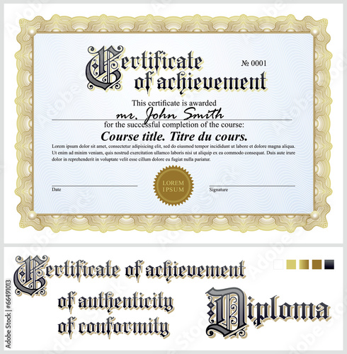 Gold certificate. Template. Horizontal.