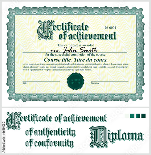 Green certificate. Template. Horizontal.
