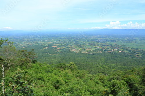 View of the Fields and Mountains of Thailand from Top of the Mountain.