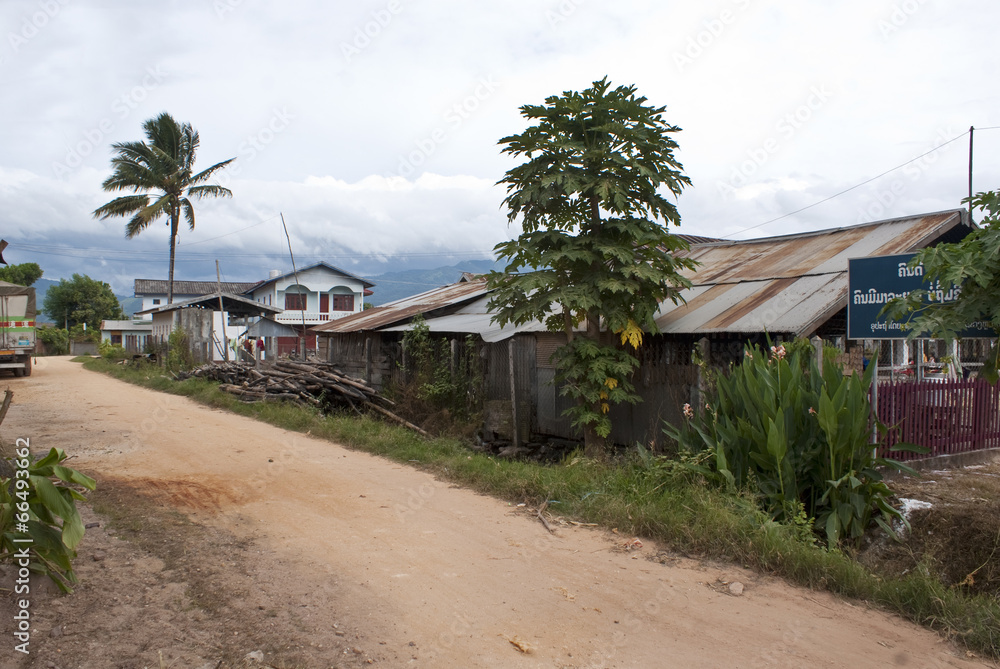 Street in Muang Sing village in North Laos, Asia Street in Muang Sing village in North Laos, Asia
