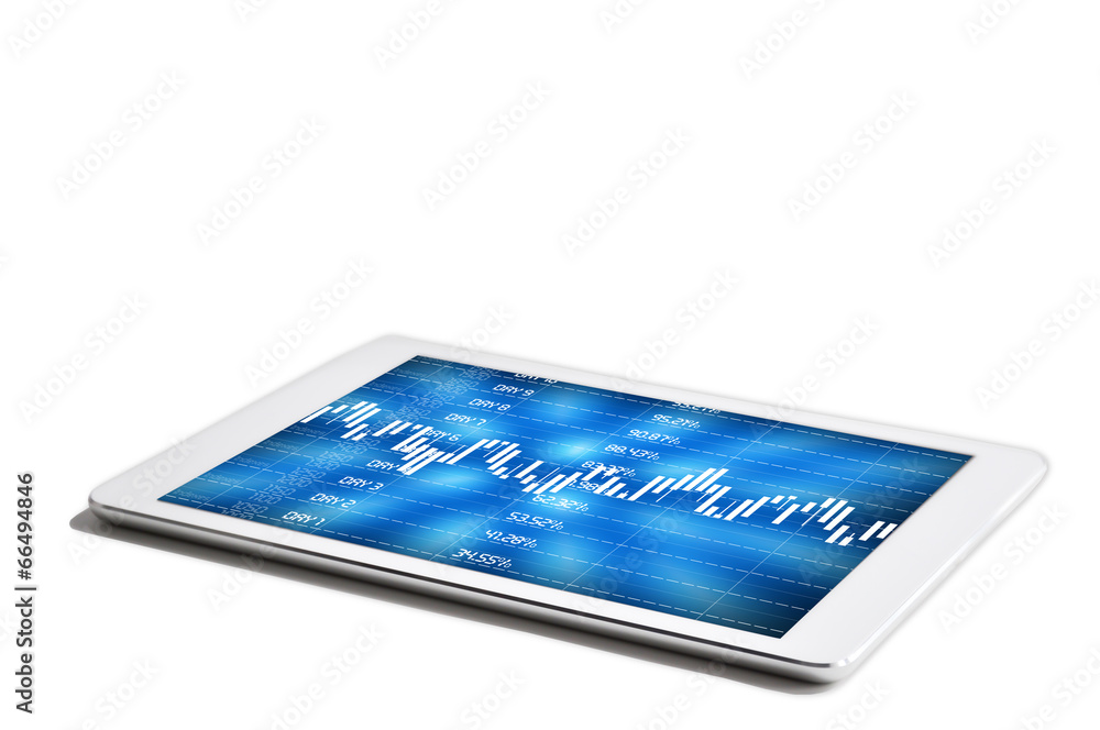 Digital tablet with business graph and charts on display Digital tablet with business graph and charts on display