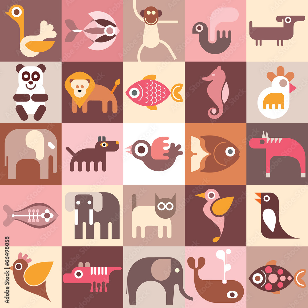 Fototapeta premium Animals, Fishes and Birds