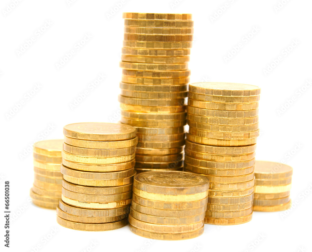 Gold coins. On a white background. Gold coins. On a white background.