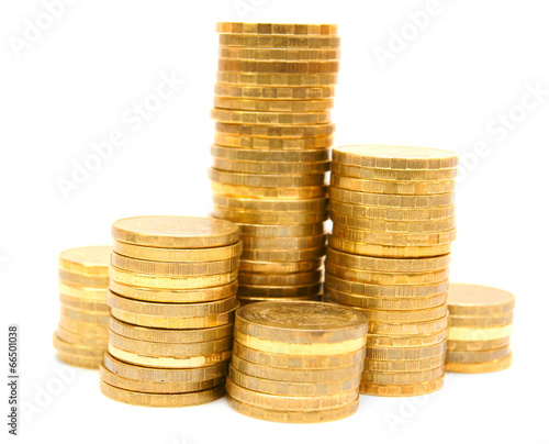 Gold coins. On a white background.