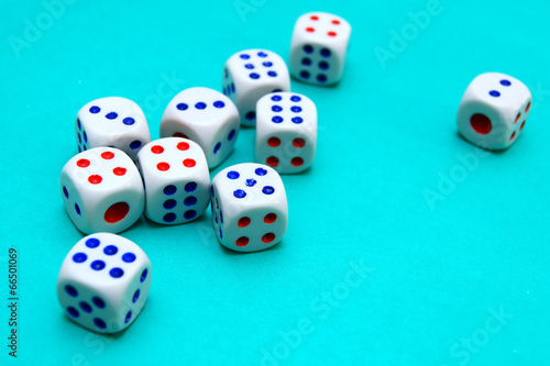 dices on cloth.