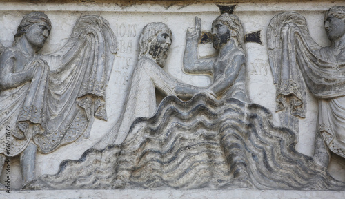 Baptism of Jesus Christ relief at the baptistry, Parma, Italy