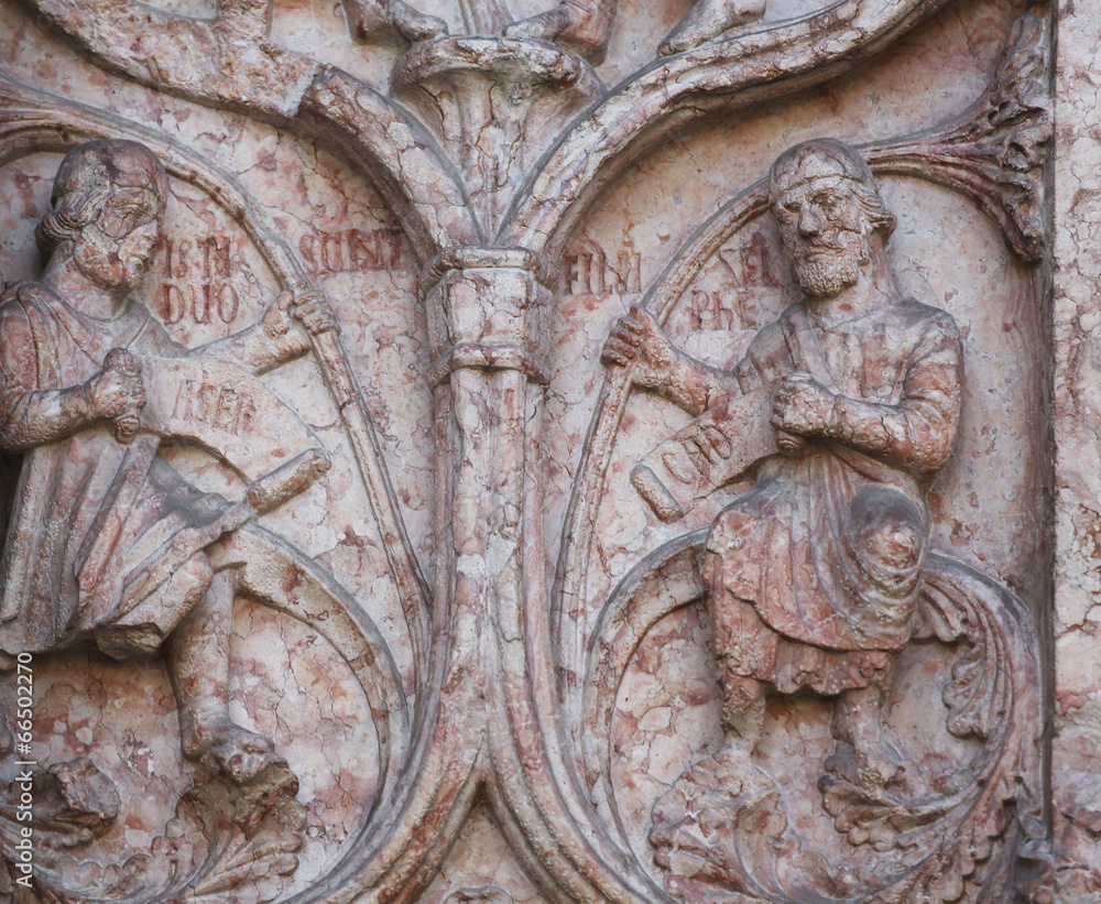 Marble carvings on the Baptistery, Parma, Italy
