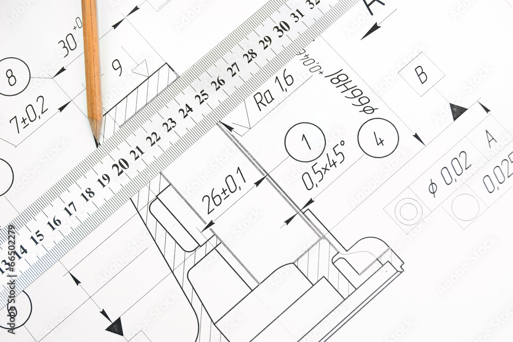 Drawing, ruler and pencil. Drawing, ruler and pencil.