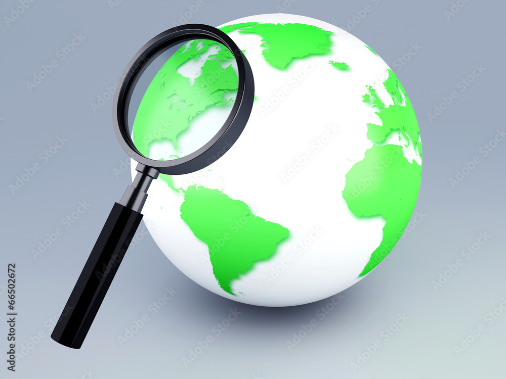 green world and a magnifying glass 3d green world and a magnifying glass 3d