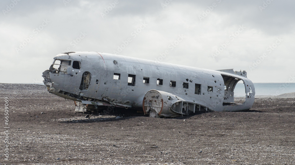 Wreck of an airplane stranded in southern Iceland Wreck of an airplane stranded in southern Iceland