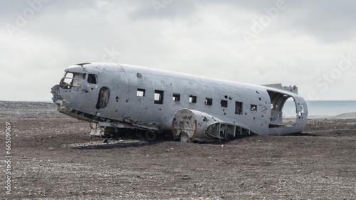 Wreck of an airplane stranded in southern Iceland photo