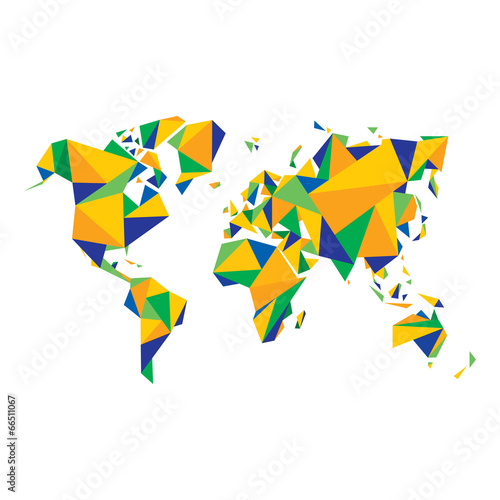 Abstract World Map - illustration in color of Brazil flag.