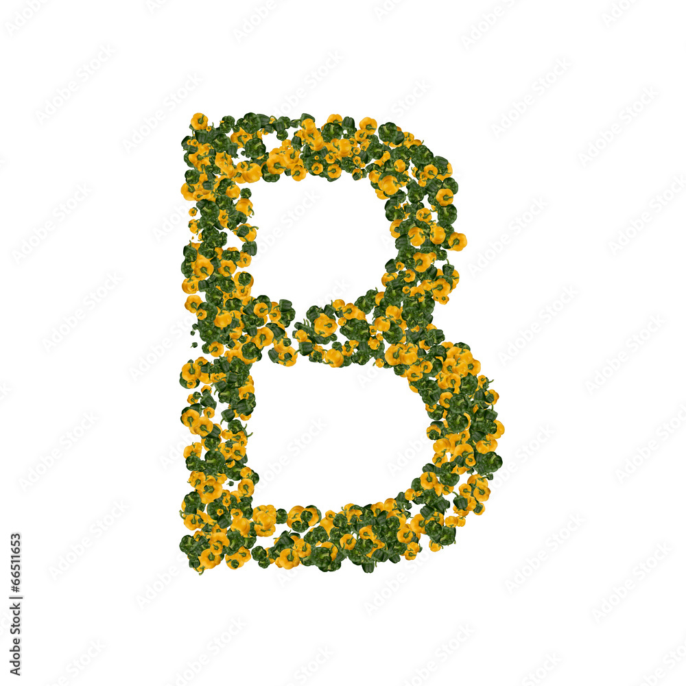 Letter B made from green and yellow bell peppers