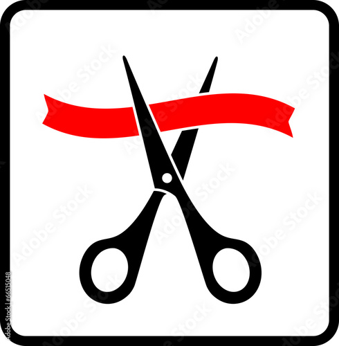 black scissors cutting red ribbon