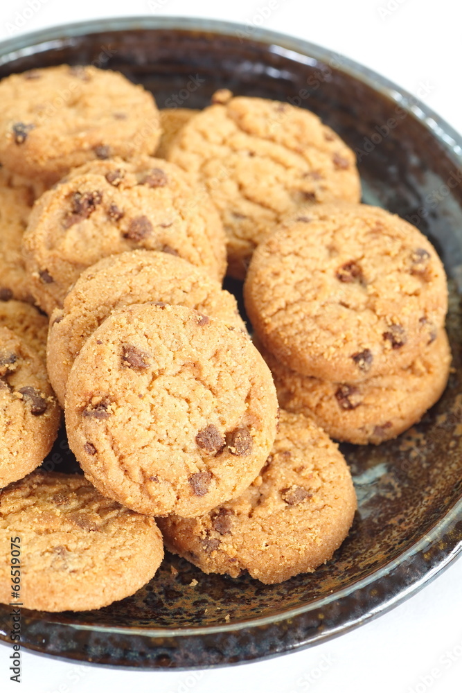 Chocolate cookies biscuit on a white background