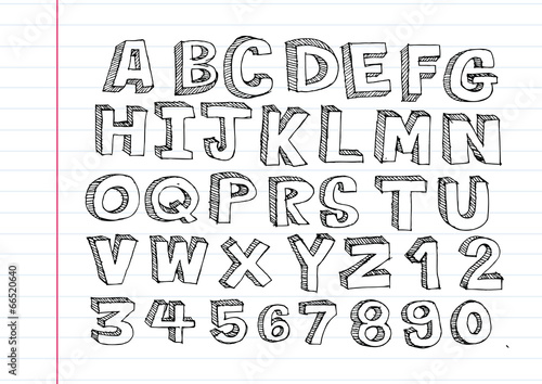 Hand drawn letters font written with a pen