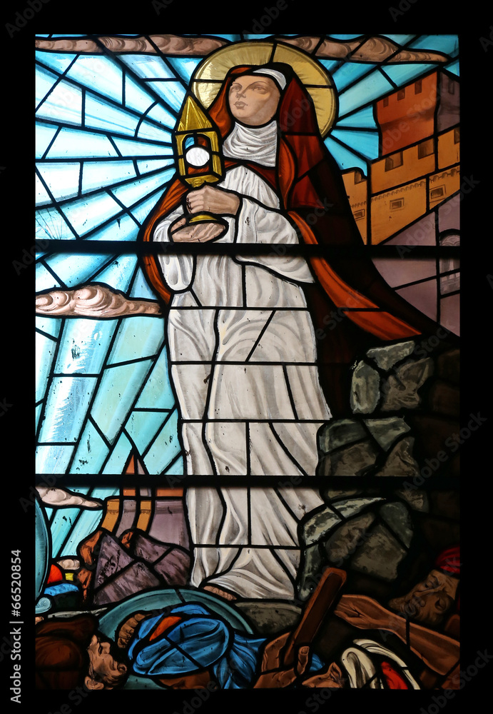 St Clare of Assisi,stained glass Church in Portoferraio,Italy